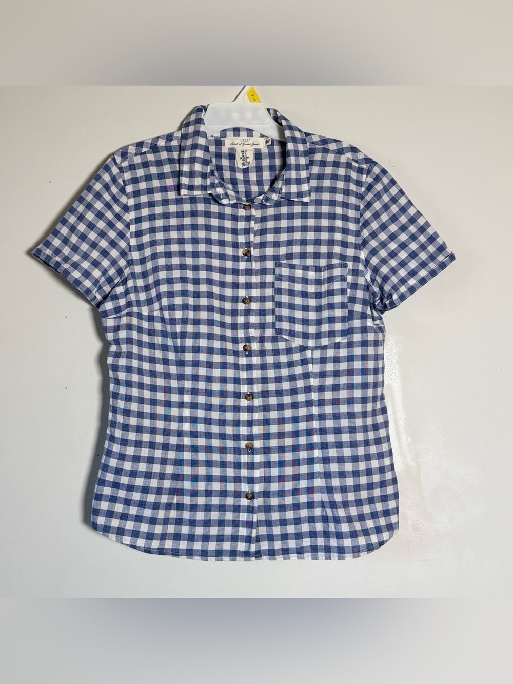 H&M Blue and White Gingham Short-Sleeve Button-Down Shirt